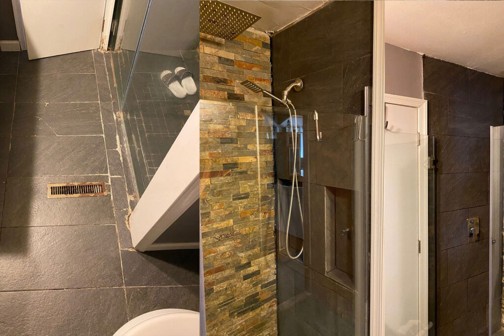 Outdated Bowie, MD, US, bathroom with worn tiles, traditional fixtures, and outdated design.